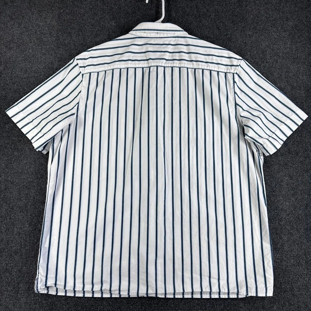 Banana Republic‎ Mens Large Short Sleeve Button Down Striped Utility Shirt White